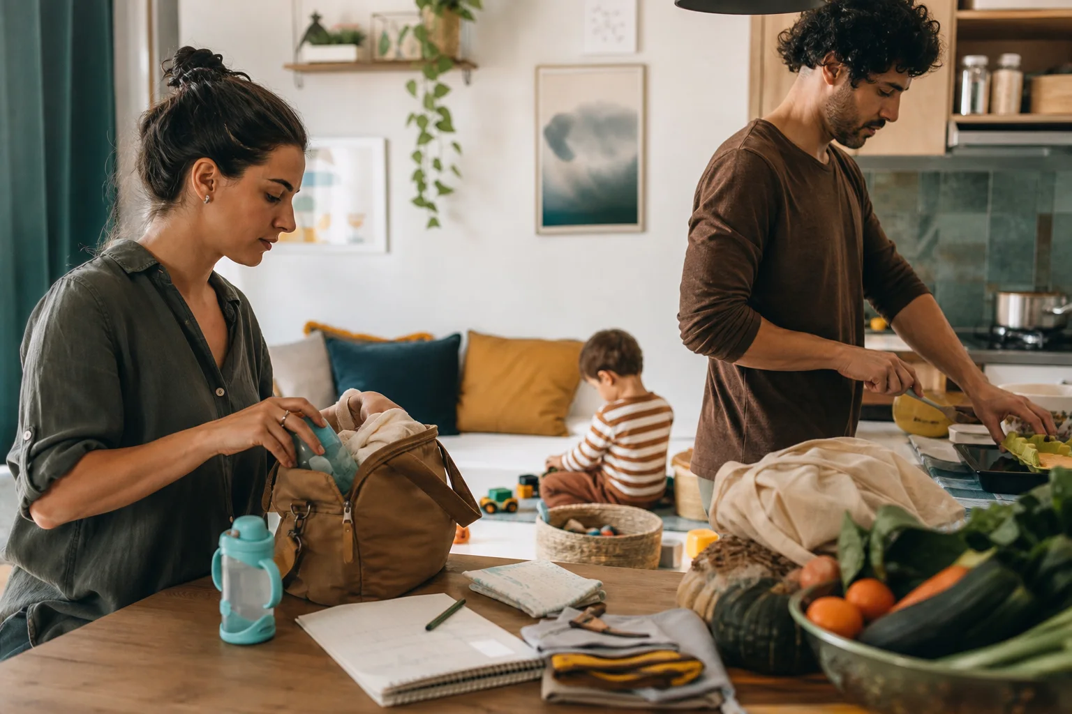 Due caregiver condividono pianificazione ed esecuzione delle attività quotidiane per il bambino.