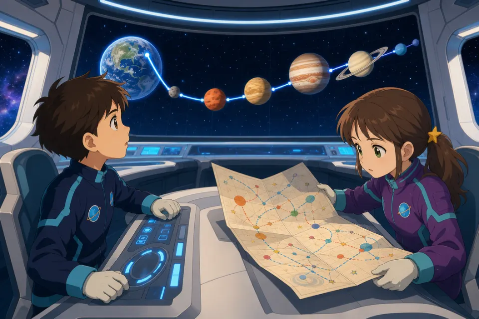 Matteo e Giulia osservano la nave Orizzonte nella stazione scientifica